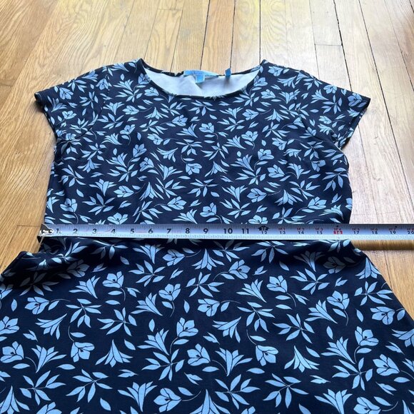 Draper James Size L Navy Blue Floral Print Ponte Knit Short Sleeve A-Line Dress - Picture 9 of 15